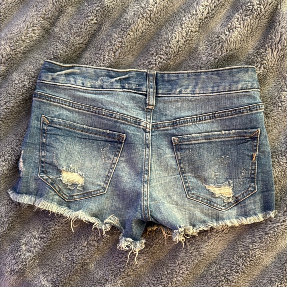 Express Women's Distressed Blue Denim Shorts - Picture 2 of 5